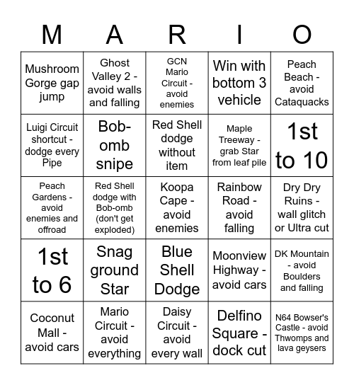 Mario Kart Wii - Random Race Bingo Card