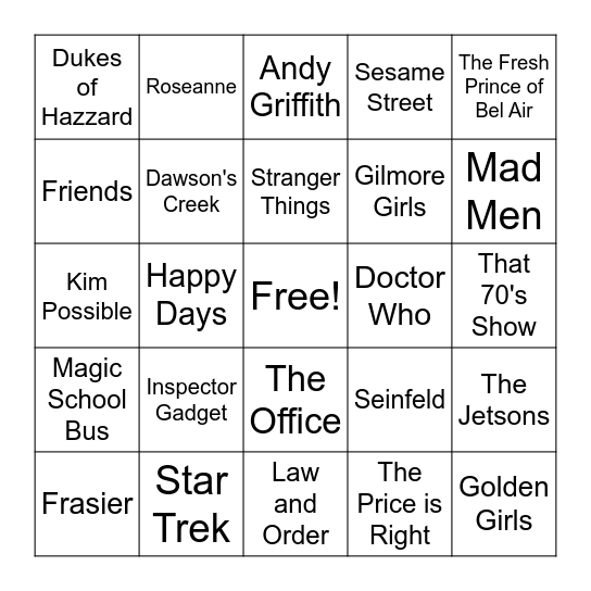 TV Themes Bingo Card