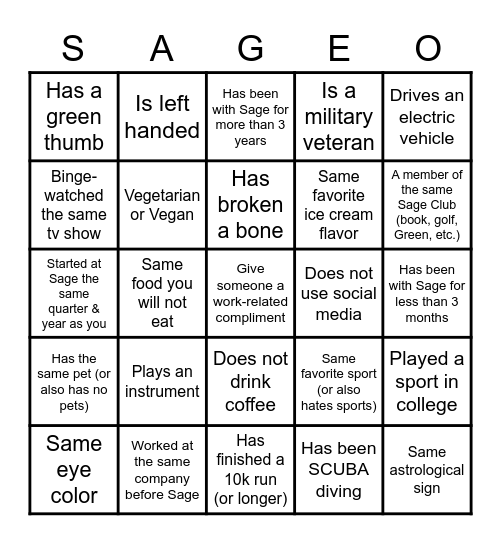 SAGEO at SageSpark Bingo Card