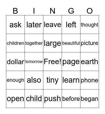 2B Bingo (1st 24) Bingo Card