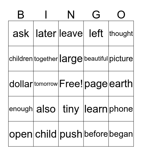 2B Bingo (1st 24) Bingo Card