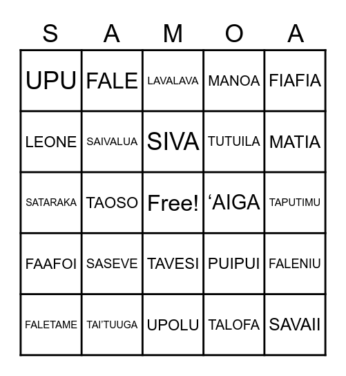 SATARAKA FAMILY REUNION BINGO Card