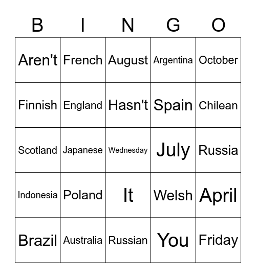 Untitled Bingo Card