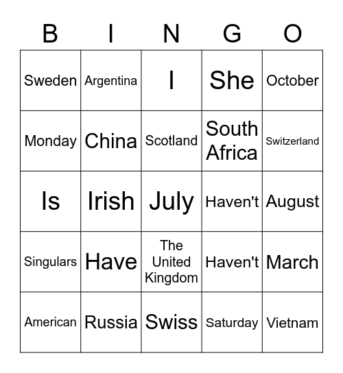 Untitled Bingo Card