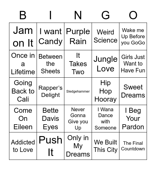 Music Bingo 80's Bingo Card