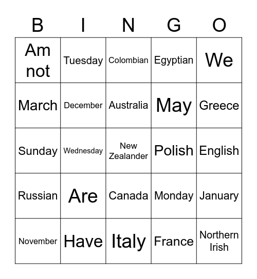 Untitled Bingo Card