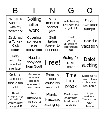 Brandon's Day At Spectrum Bingo Card