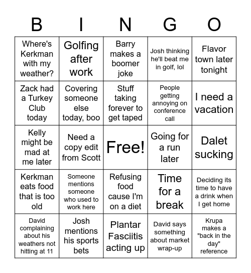 Brandon's Day At Spectrum Bingo Card