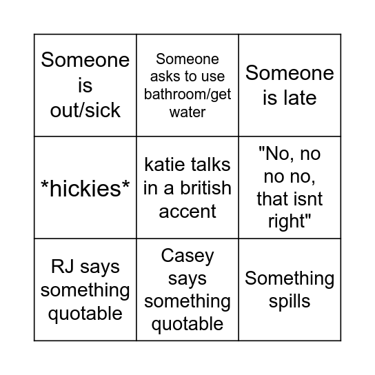 rehearsal Bingo Card