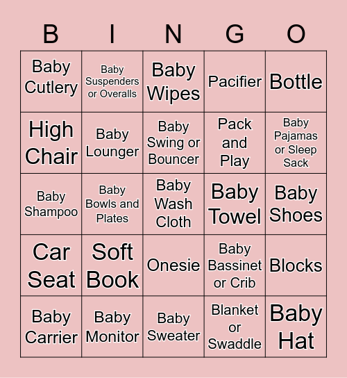 Baby Taylor Gift Bingo Card