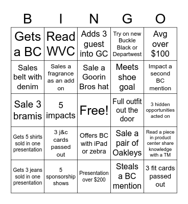 Buckle BINGO Card