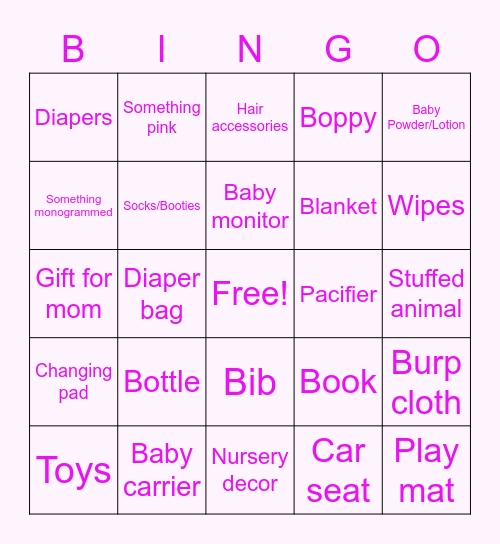 BABY SHOWER BINGO! Bingo Card