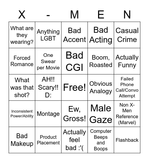 X-MEN (Made for MEN) Bingo Card