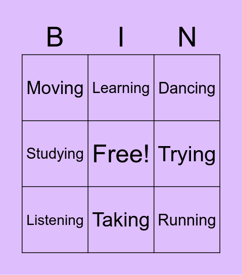 Present continuous Bingo Card