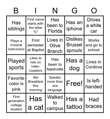 Ice Breaker Bingo Card