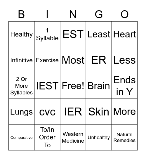 Level 3 Chapter 4 Bingo Card