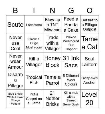 Minecraft Bingo (1.19) Bingo Card