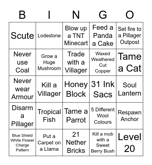 Minecraft Bingo (1.19) Bingo Card