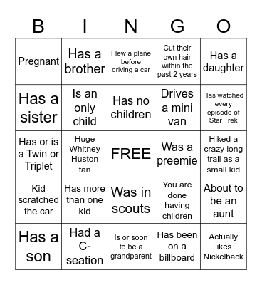 Baby Shower Ice Breaker Bingo Card