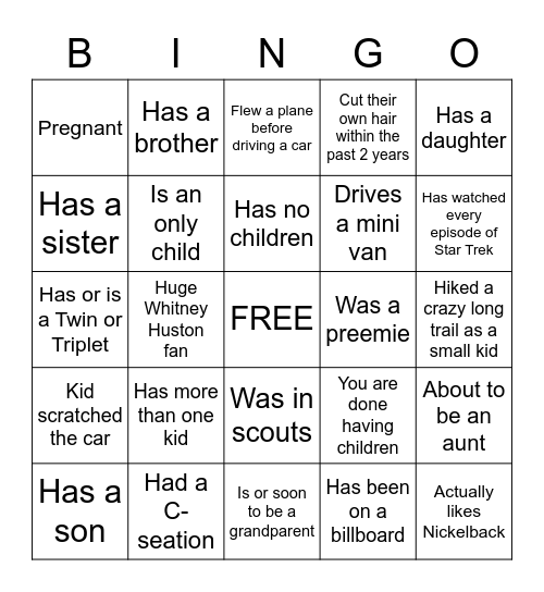 Baby Shower Ice Breaker Bingo Card