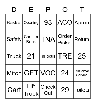 Home Depot Carnival Bingo Card