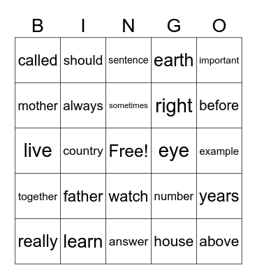 Bingo - GK Bingo Card