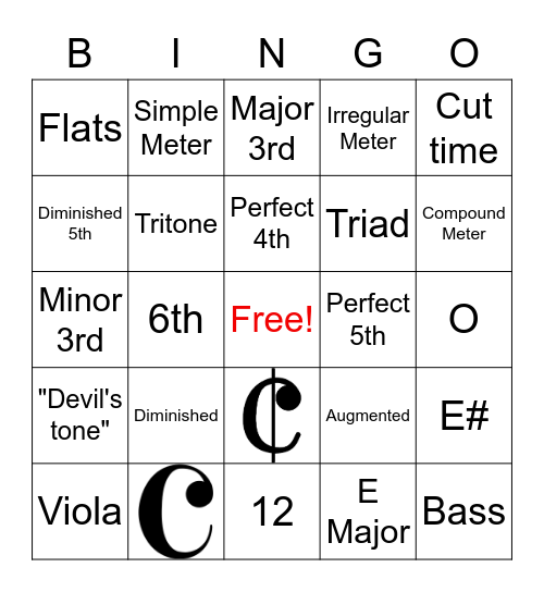 Music Theory Bingo Card