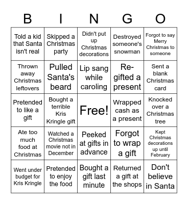 Santa's Naughty List Bingo Card