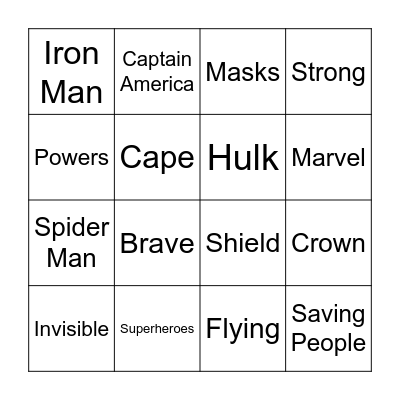 Superheroes Bingo Card