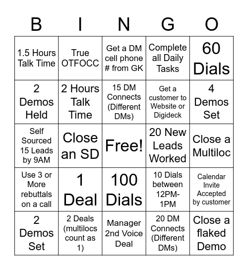 Atmosphere Bingo Card