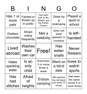 GET TO KNOW :) Bingo Card