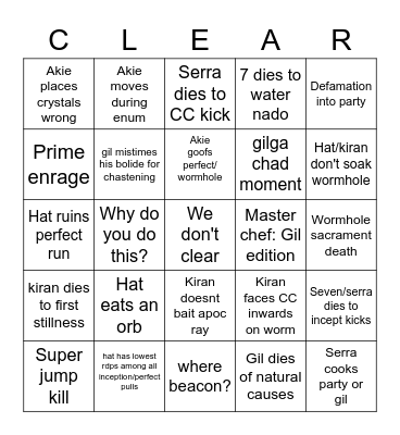 Sadge Bingo Card