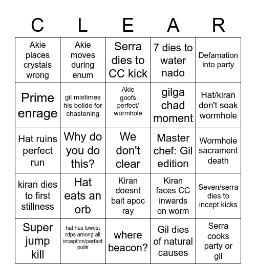Sadge Bingo Card