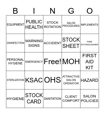 Maintain safe clean and efficient work environment  Bingo Card