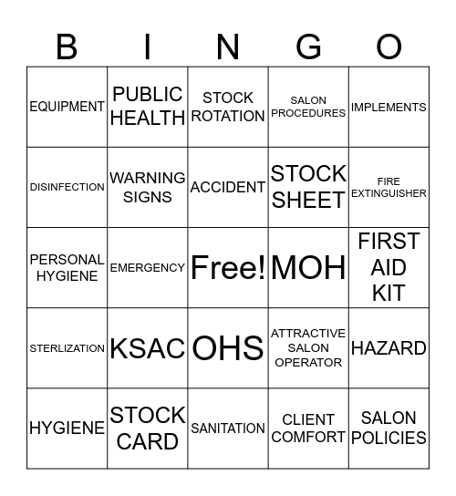 Maintain safe clean and efficient work environment  Bingo Card