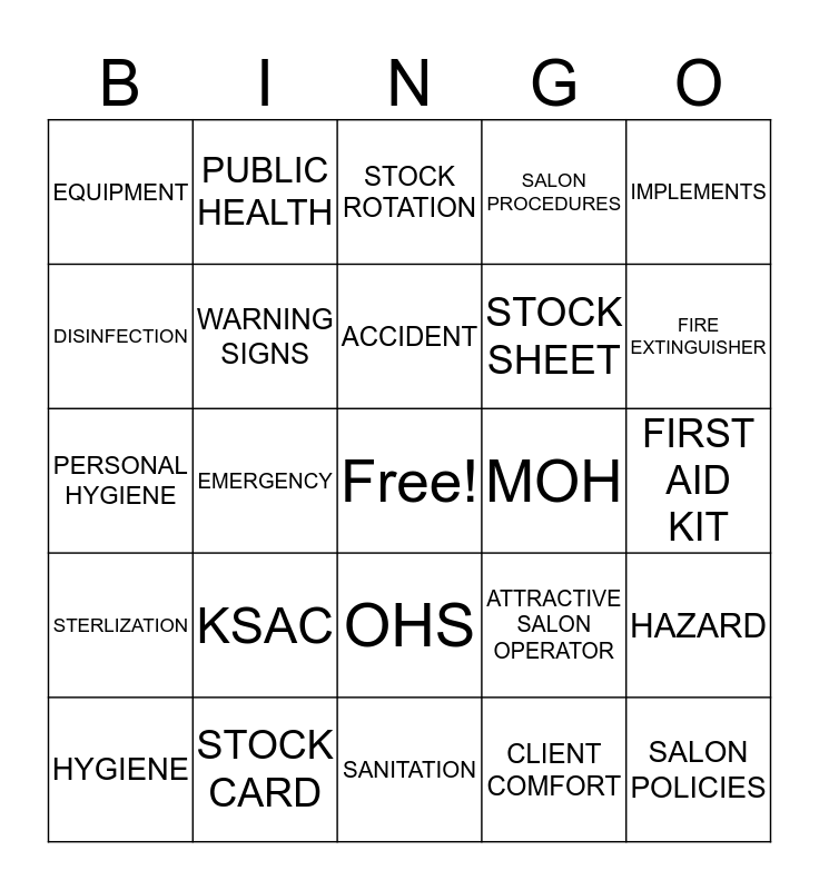 Maintain safe clean and efficient work environment Bingo Card