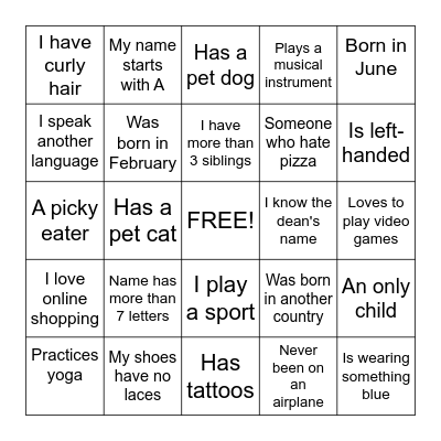 HUMAN BINGO Card
