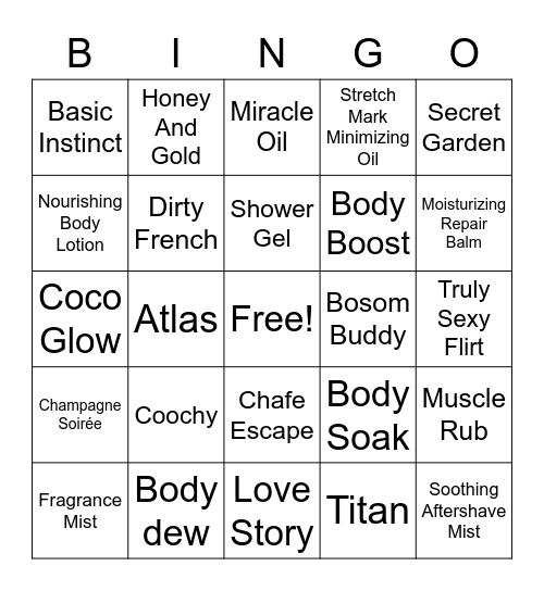 Bath, Beauty, & Body Bingo Card