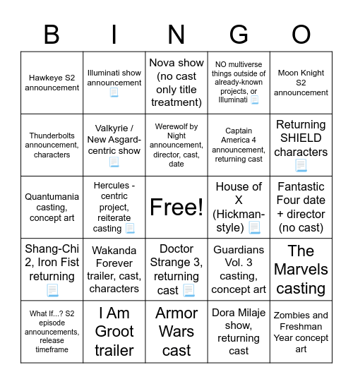 Rocked's SDCC (and D23 too ig) predictions Bingo Card