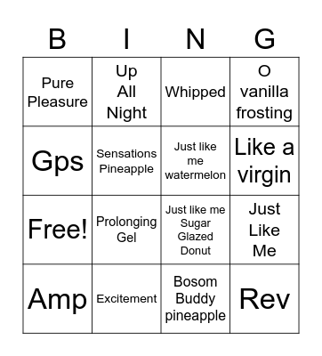 Pure Romance's lubricants Bingo Card