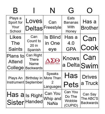 DELTA Bingo Card