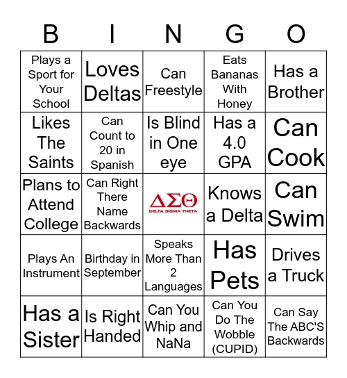 DELTA Bingo Card