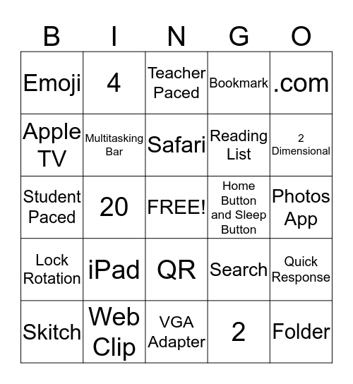 iPad Basics Bingo Card