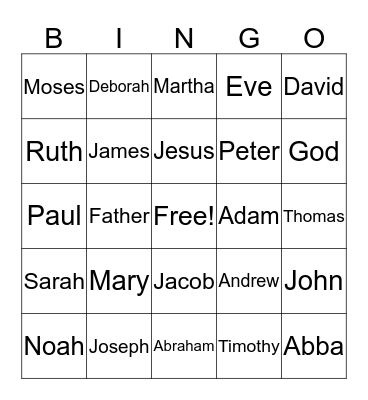 Bible Names Bingo Card