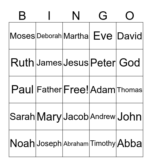 Bible Names Bingo Card