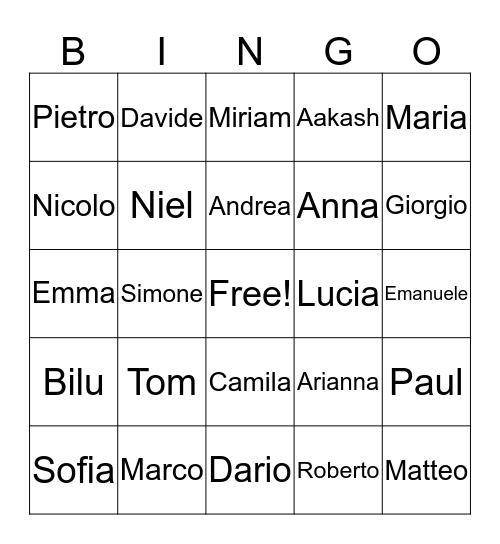 Name Bingo Card