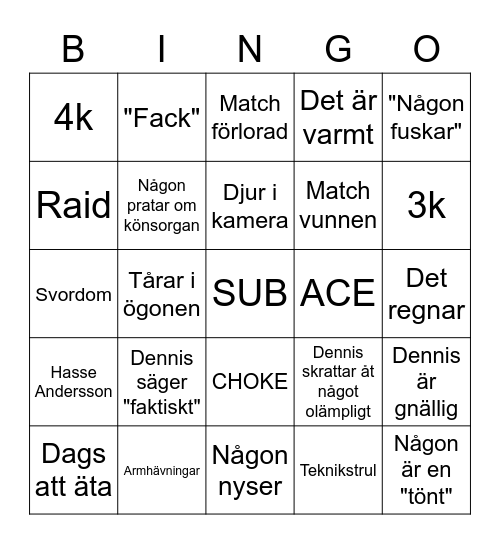 24 timmars stream Bingo Card