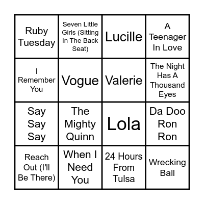 All Time Classics Bingo Card