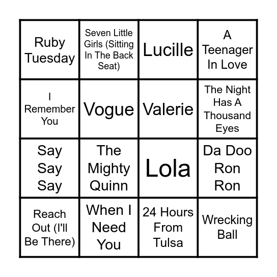 All Time Classics Bingo Card