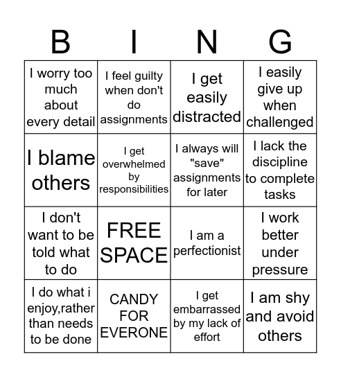 Procrastination Bingo Card